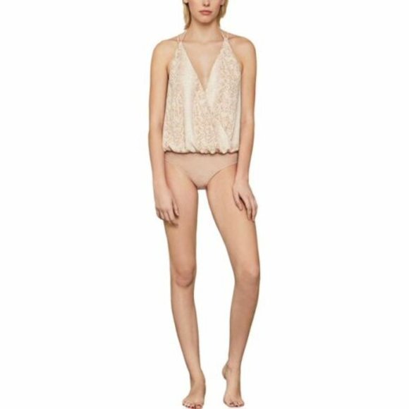 BCBGMaxAzria Snakeskin Print Blush Faux Wrap Sleeveless Bodysuit Top - Picture 9 of 14